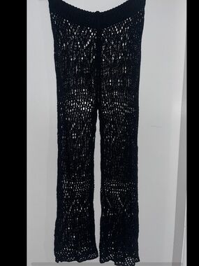 Black Crochet Wide-Leg Pants